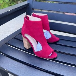 PAIGE Women's Red Suede Open-Toe Ankle Boots